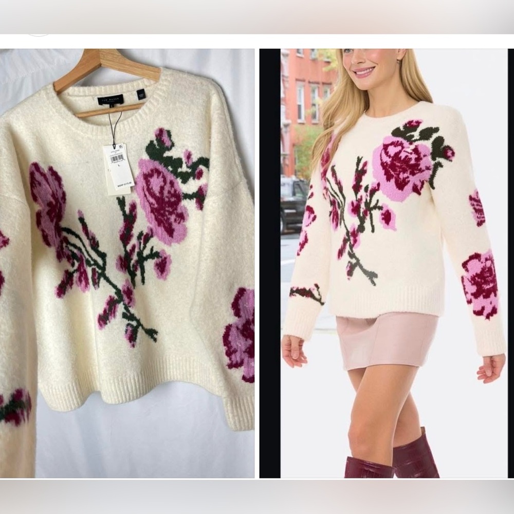 Ted Baker London Floral Jacquard Sweater  Size L Cream Ivory NWT MSRP $175